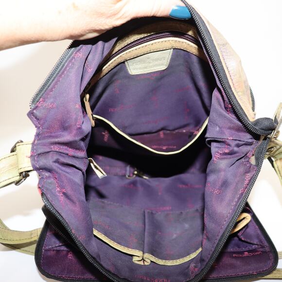 Anuschka Hand-Painted Leather Crossbody Bag Cat & Bird Floral - Picture 8 of 9